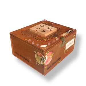 Handmade Upcycled Wooden Stash Box Organizer Rose Quartz Crystal Brass Closure